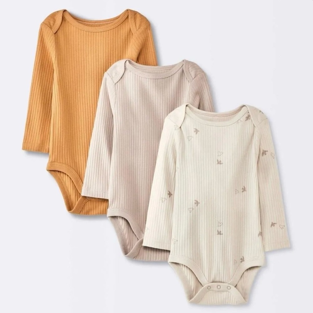 Cloud Island Ribbed Baby Bodysuit Set - Mustard, Beige, Cream